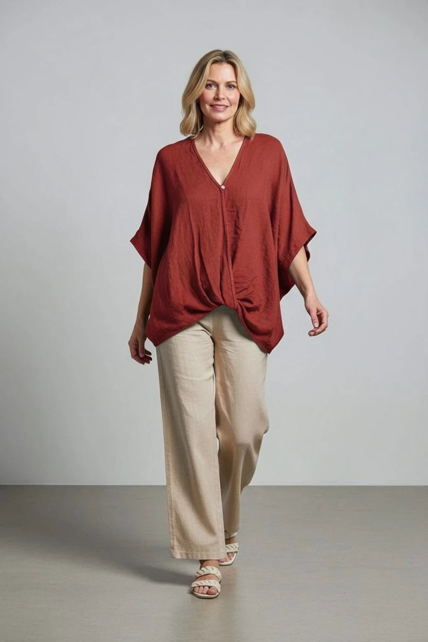 BB Style - Oversized Linnen "Cross over" blouse - Roest