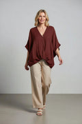 BB Style - Oversized Linnen "Cross over" blouse - Donkerbruin