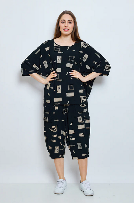 Bella Blue - Broek met geometrische patronen - D500-K3335 - Black