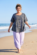 Luna Serena - Blouse Dallas -  Batik zwart /lavendel ,licht geel