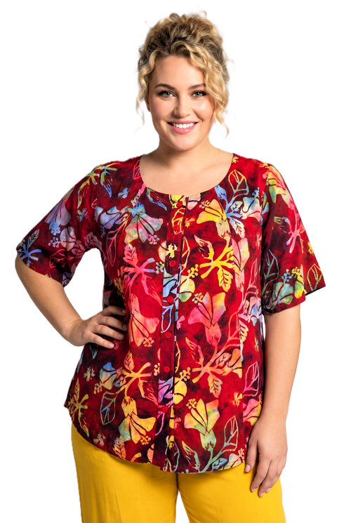 Luna Serena - Blouse Dallas -  19 Batik Rood/Geel bloem