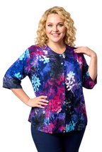 Luna Serena - Blouse Dallas -  17 Batik blauw fuchsia bloem