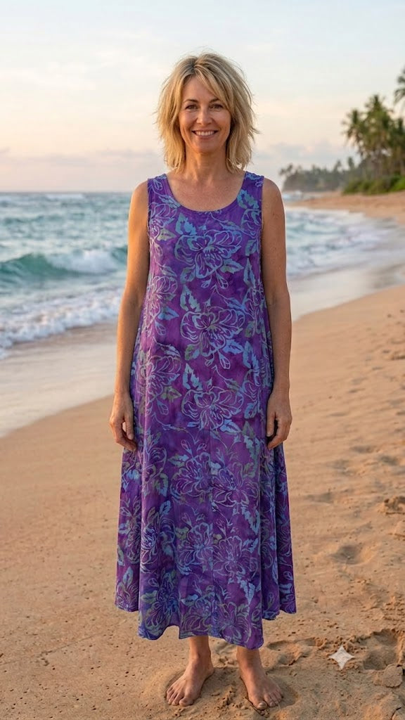 Normal Crazy - Mouwloze Dress Rosé batik paars