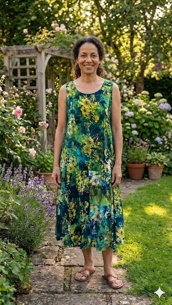 Normal Crazy - Mouwloze jurk Rose batik - Bloem Groen-geel-Blauw