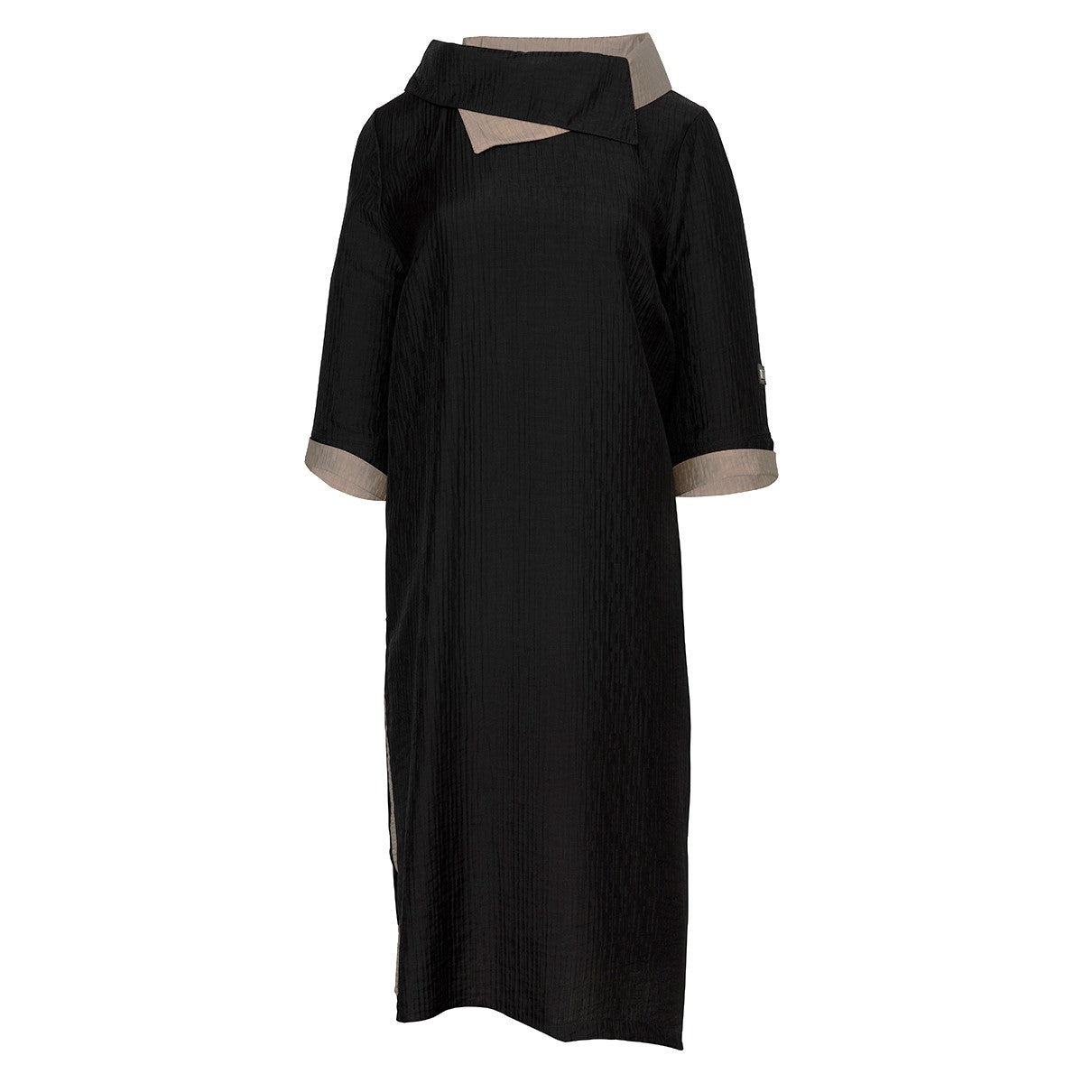 E-Avantgarden - Jurk 2 kleurige kraag - Black/Taupe - Maat M en L