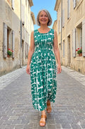 Normal Crazy - Mouwloze Dress Eva met gesmokt lijfje-Groen