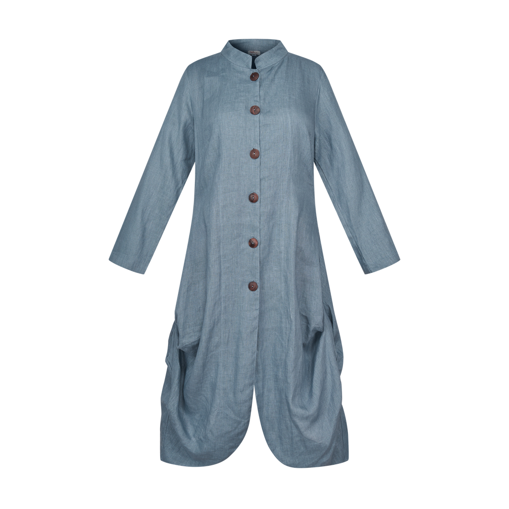 HeArt - Lang linnen jurk/ vest Yacka - Light blue Tussenjas