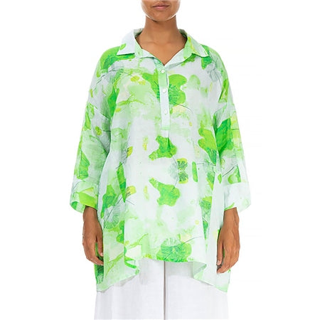 Grizas - Linnen Blouse - Lime Print bloem