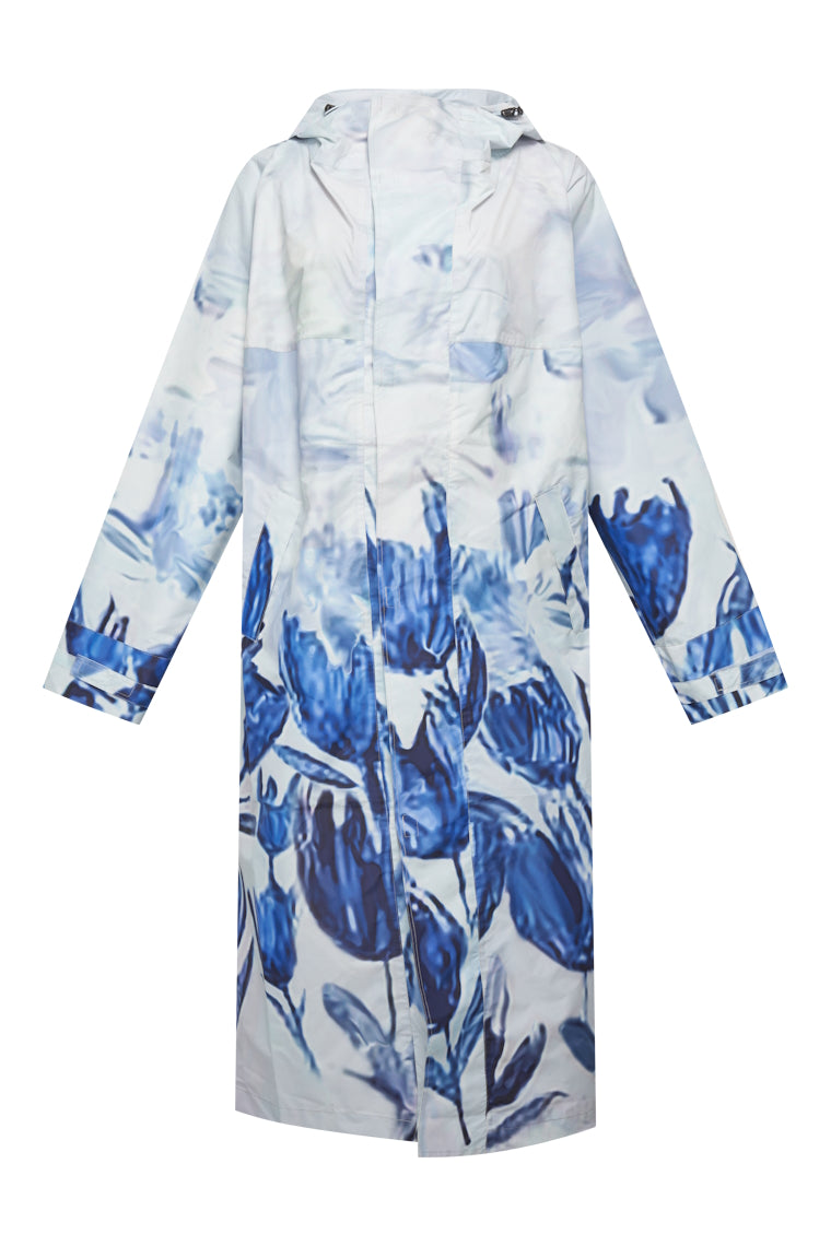 HeArt - Sunart lang Regenjas  - Blauw tulpen-tussenjas bloem