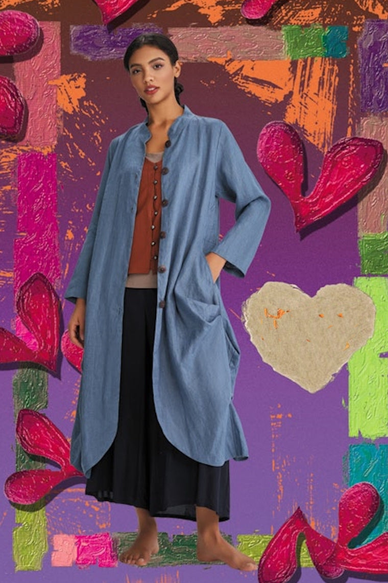 HeArt - Lang linnen jurk/ vest Yacka - Light blue Tussenjas