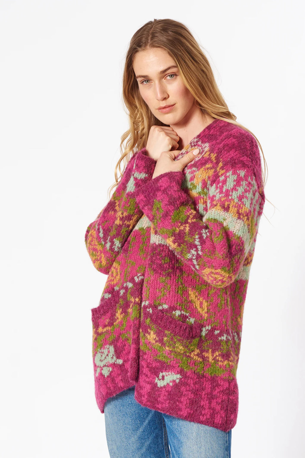 Himalaya - Alpaca jacquard vest met een abstract gebreid bloemenpatroon. wol