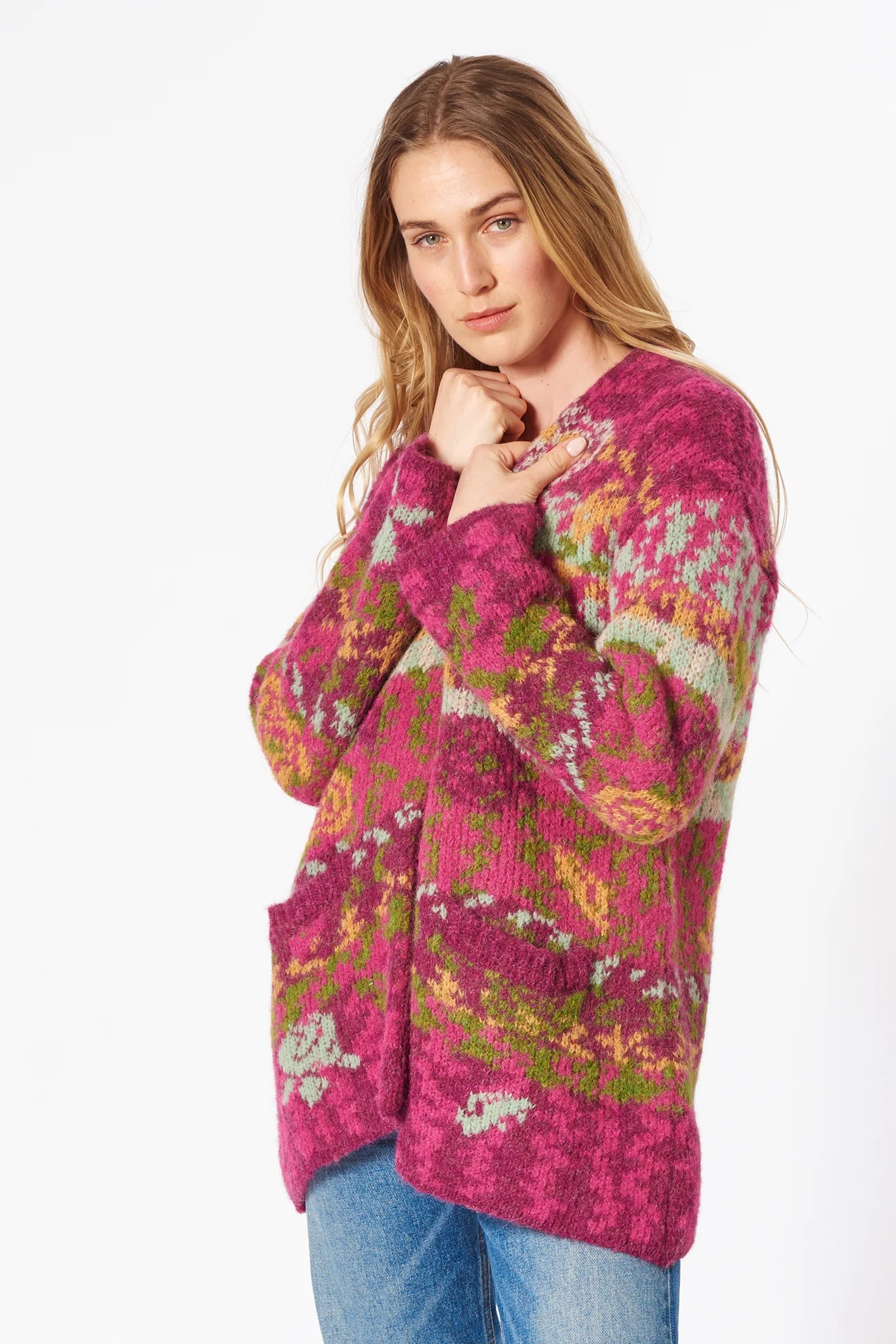 Himalaya - Alpaca jacquard vest met een abstract gebreid bloemenpatroon. wol