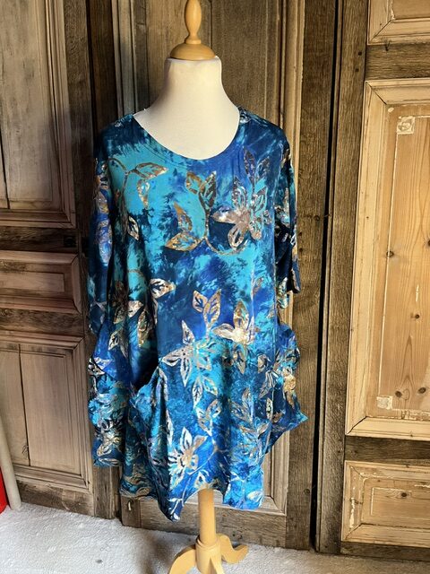 Normal Crazy - Tuniek Ursella rayon - korte mouw - Print blauw bloem