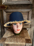 Zonnehoed met raffiarand donkerblauw