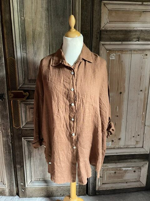 BB style -  Linnen Oversized blouse - bruin