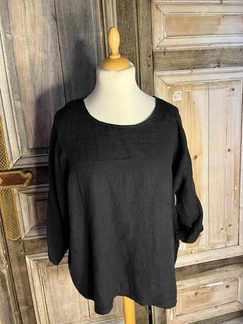 BB Style - Linnen top ronde hals - Uni zwart
