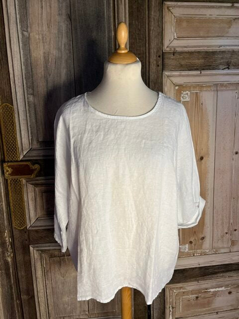 BB Style - Linnen top ronde hals - Uni  wit