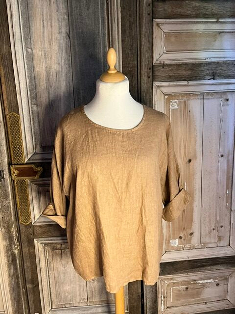 BB Style - Linnen top ronde hals - Uni  licht bruin