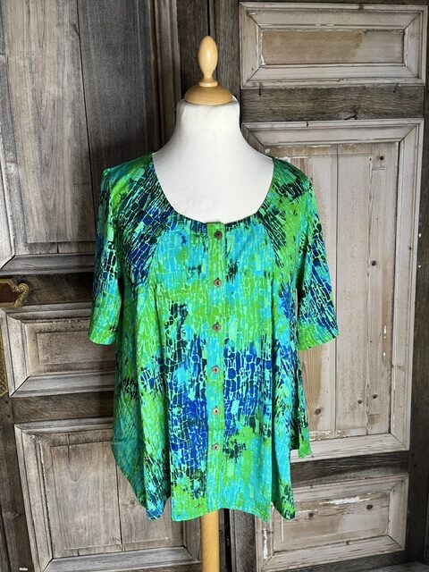 Normal Crazy - Blouse New Moza korte mouw - Batik bruin groen blauw