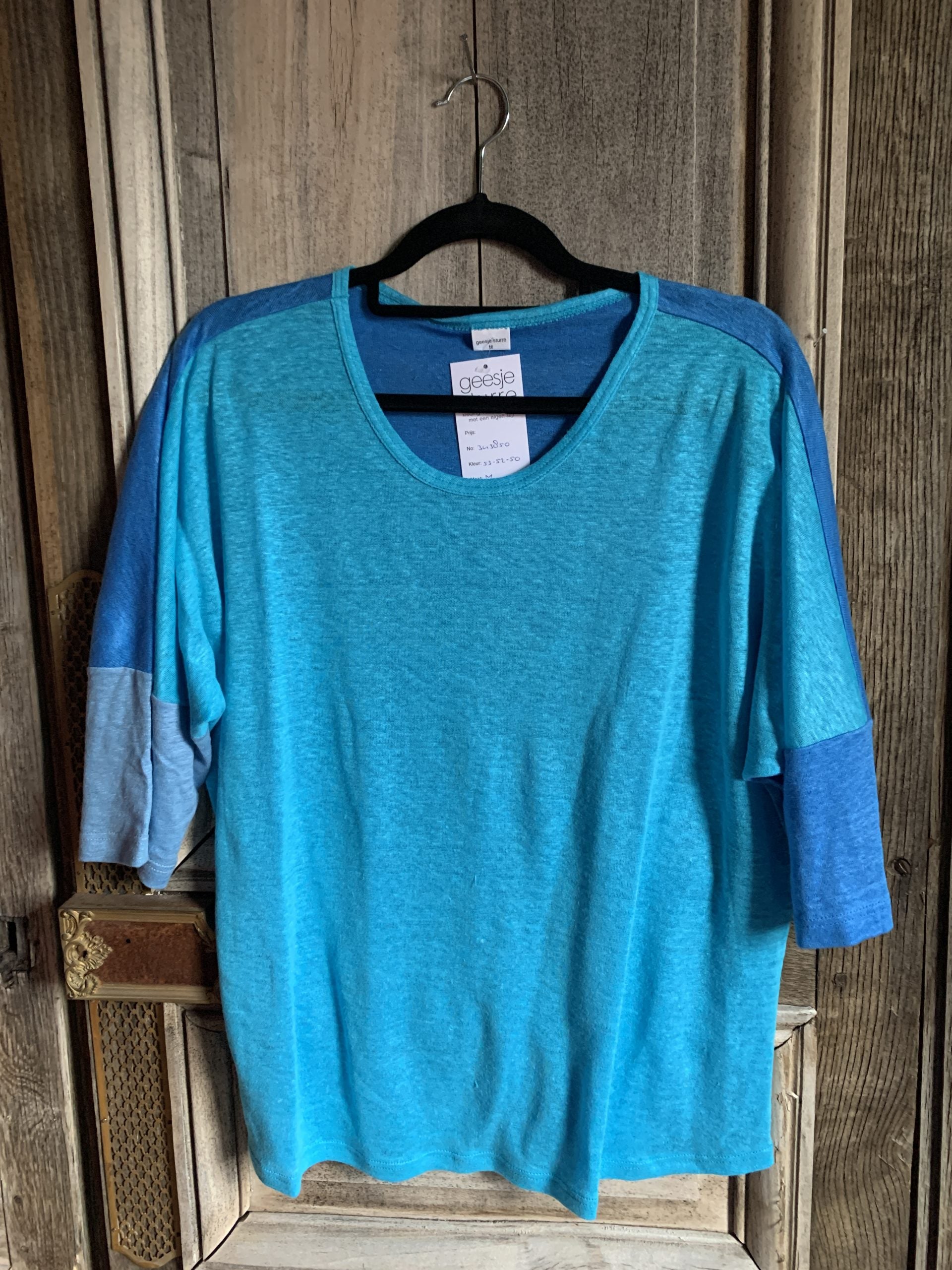 Geesje Sturre - Shirt 100% linnen - Turkoois/Kobalt - Maat XL