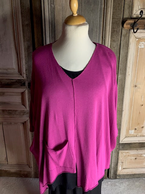 Amandine - Trui V hals asymmetrisch - Roze/Magenta