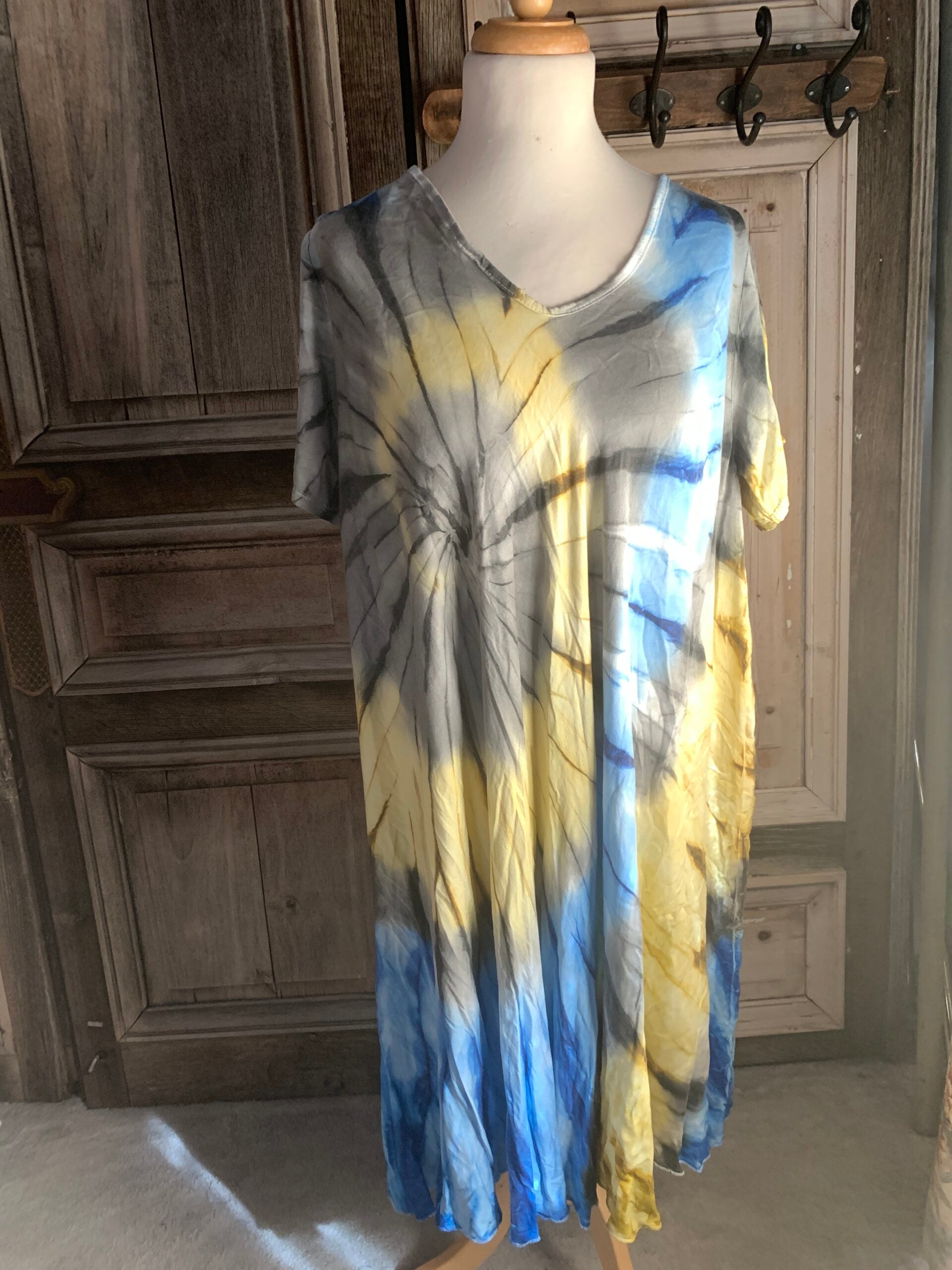 Thombiq - jurk Tie dye - grijs geel