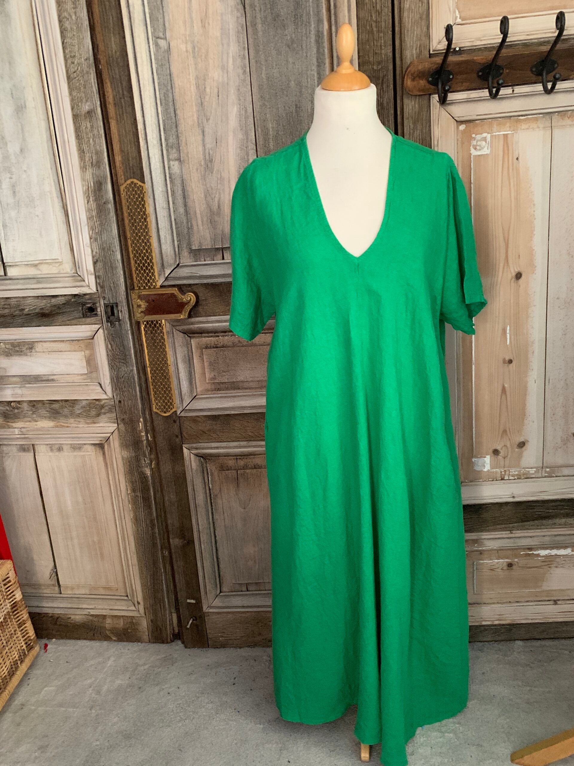 BB Style - Linnen jurk korte mouw - groen