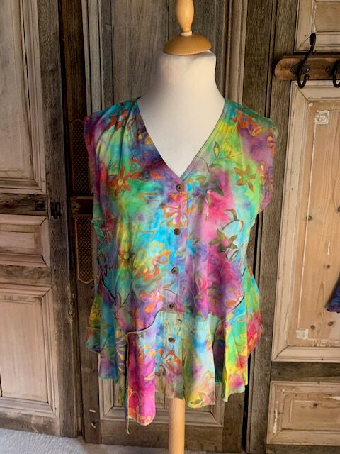 Normal Crazy - blouse palm 5 button zonder mouwen