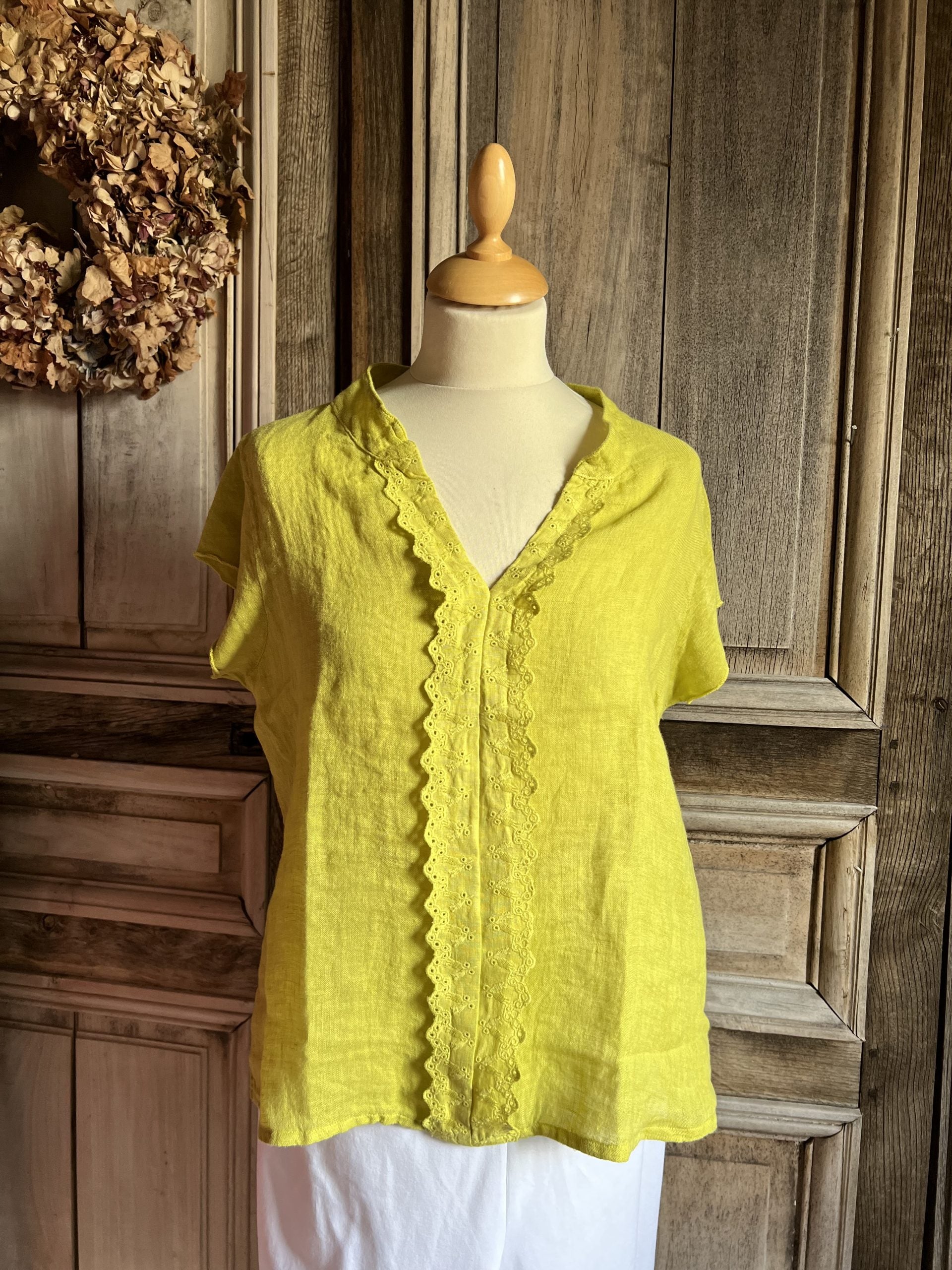BlueBerry Italia - Blouse/Top linnen - Geel - Maat S