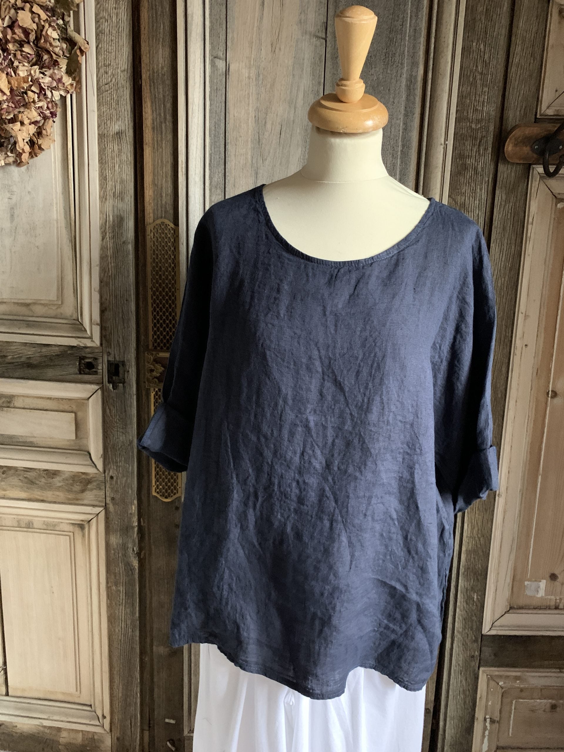 BB Style - Linnen top uni Donker blauw