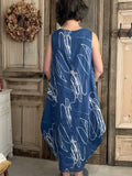 Luukaa - Mouwloze jurk - Blauw/wit