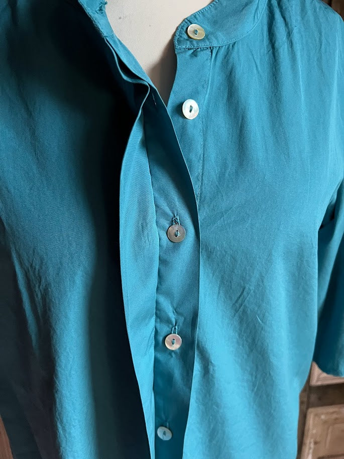 BlueBerry Italia - Basic Blouse katoen met ronde hals - Turkoois