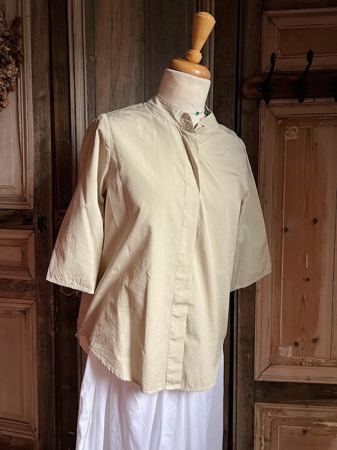 BlueBerry Italia - Basic Blouse katoen met ronde hals - Zand