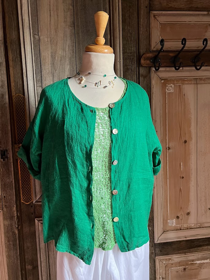 BB Style - Kort Blouse linnen - groen