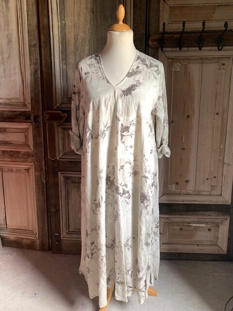 BB Style - Linnen jurk korte mouw - long, bladprint