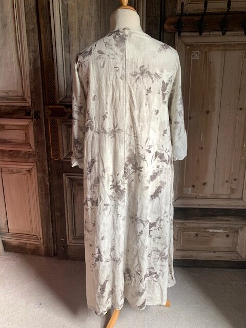BB Style - Linnen jurk korte mouw - long, bladprint