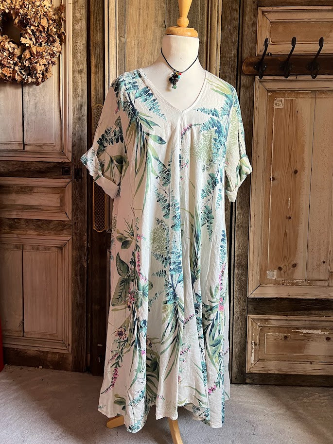 BB Style - Linnen jurk lang - Zand Bloemen