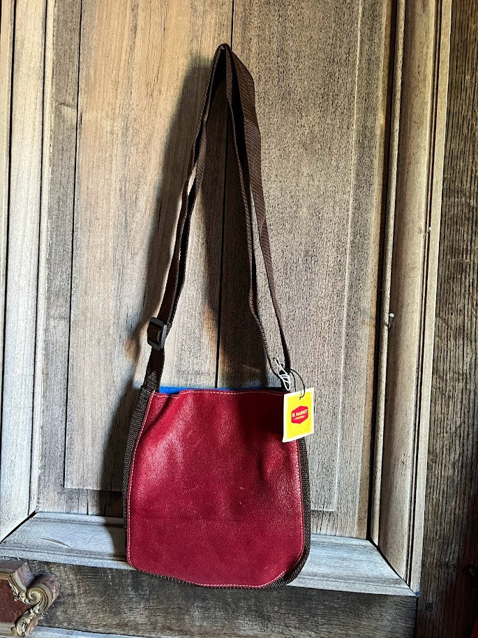 BB Style - Schoudertas leer 2 kleuren - Korenblauw/rood