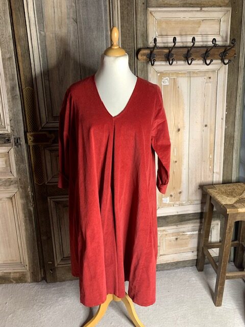 BB Style - Rib Jurk V hals midi -rood