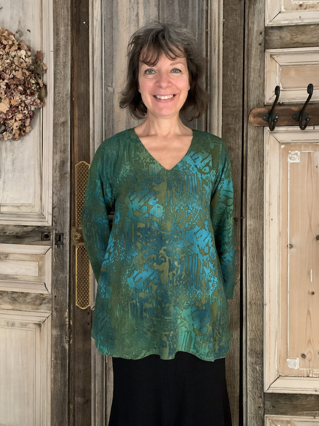 Angel Circle - Blouse crincle batik viscose - Groen - Maat 2XL