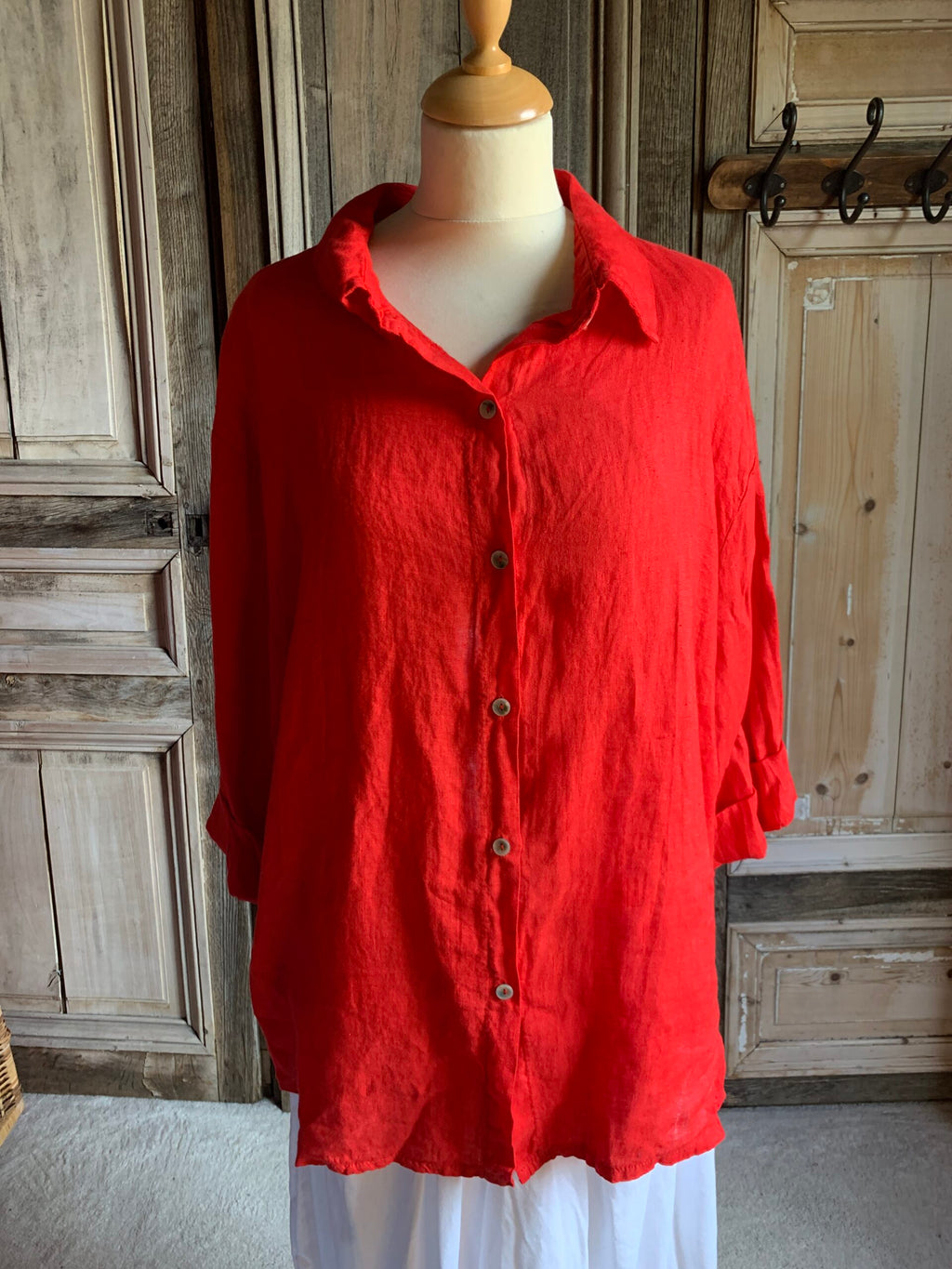 BB style Linnen blouse basic rood