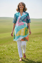 IVKO - V-hals jurk/tuniek - maximalist tropics pattern - Aqua