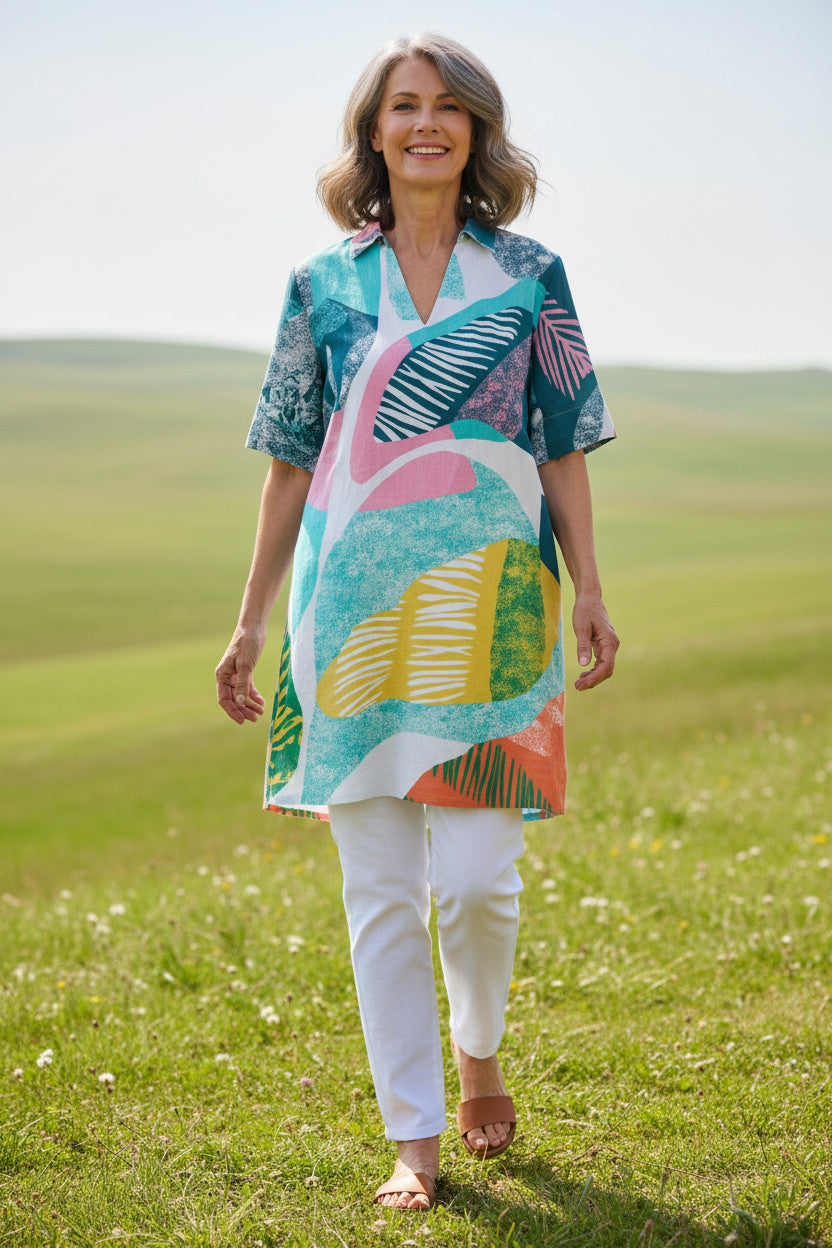 IVKO - V-hals jurk/tuniek - maximalist tropics pattern - Aqua