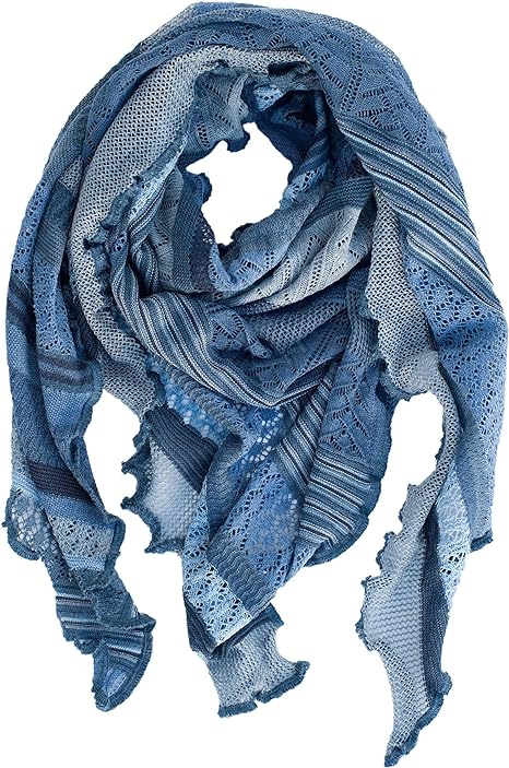 Invero Töne - Driehoekige Merino omslagdoek Kyra 100% wol  - Jeans