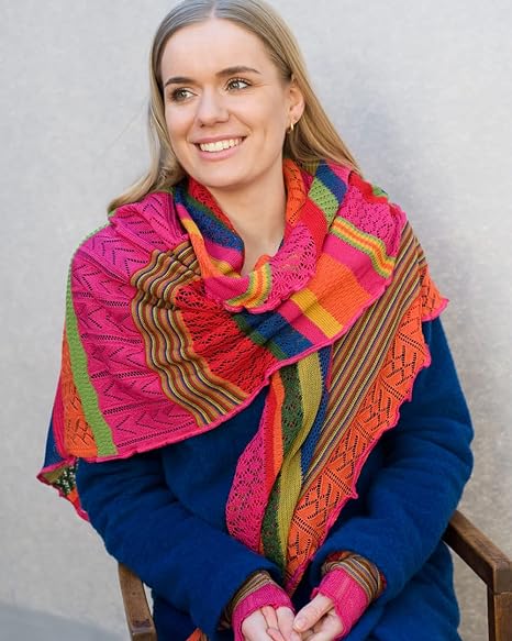 Invero Töne - Driehoekige Merino omslagdoek Kyra 100% wol  - Karneval