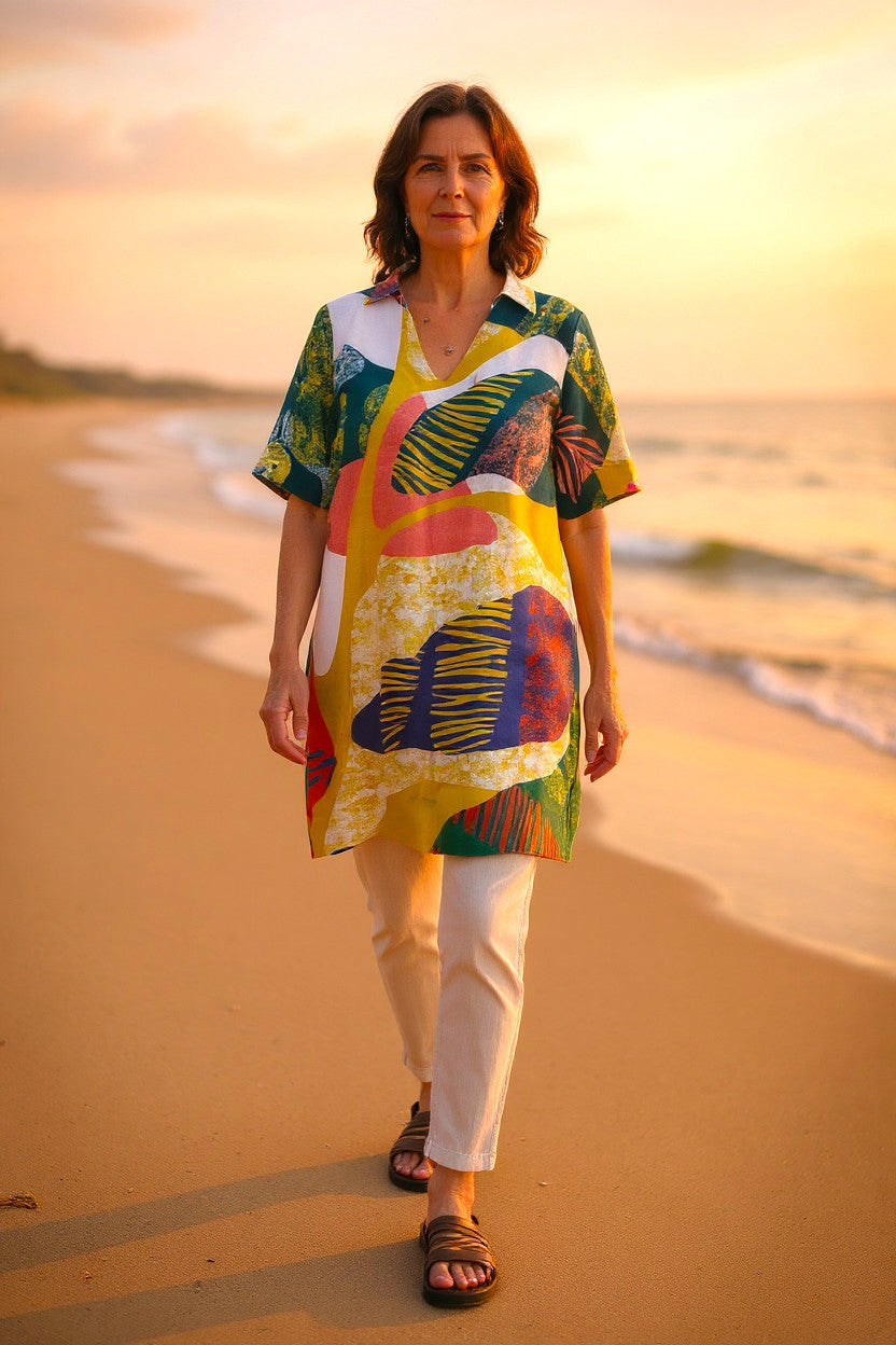 IVKO - V-hals jurk/tuniek - maximalist tropics pattern - Yellow