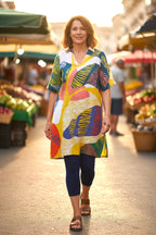 IVKO - V-hals jurk/tuniek - maximalist tropics pattern - Yellow