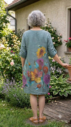 BB Style - Linnen jurk - Zeegroen met bloem