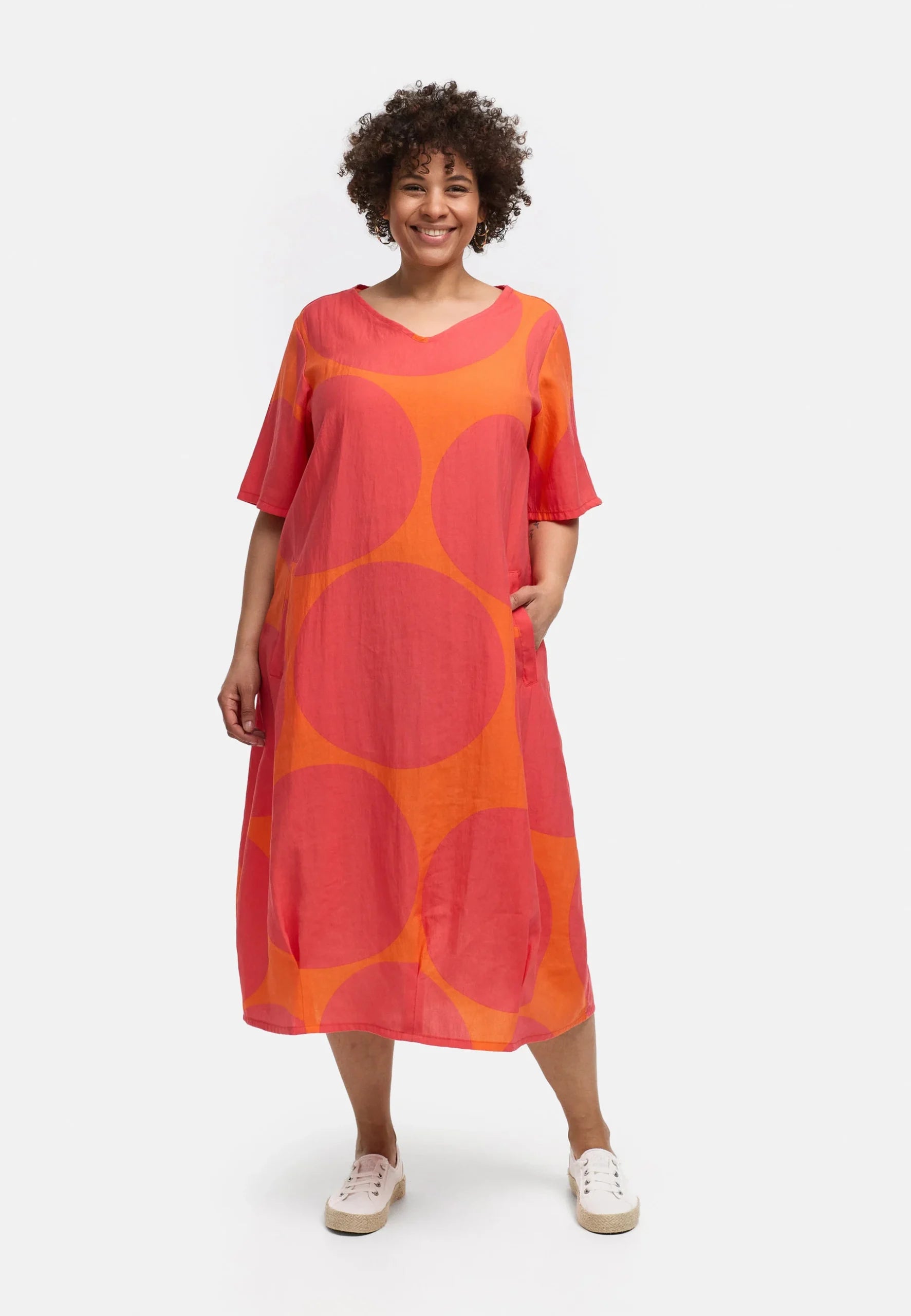 Kekoo - Jurk Solina - Orange-Koraal Cirkel magenta