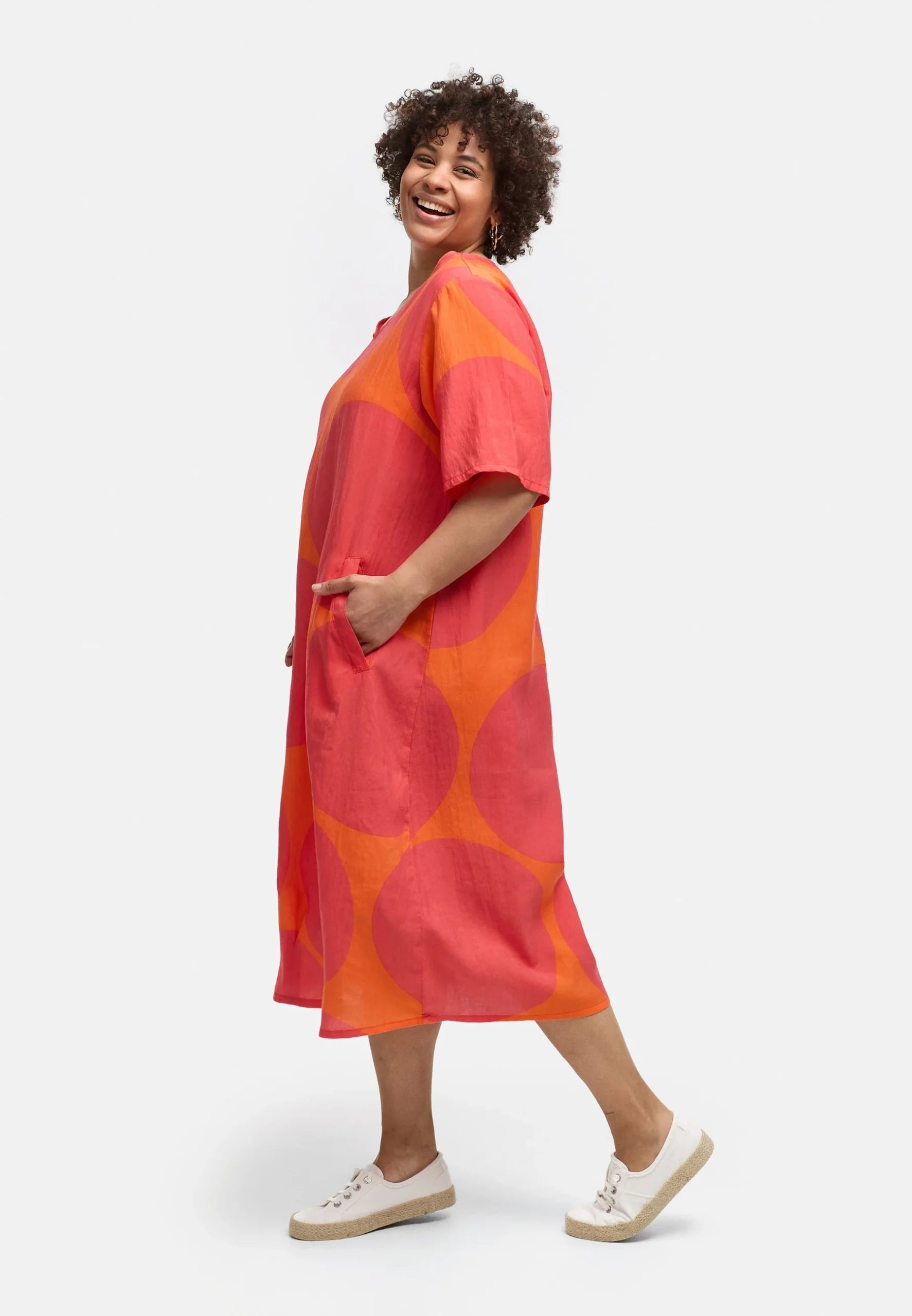Kekoo - Jurk Solina - Orange-Koraal Cirkel magenta